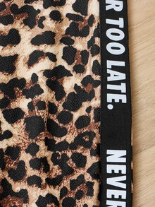 SHEIN Girls Letter Graphic Tee & Leopard Print Joggers - Multicolor - View 4