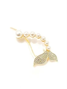 Faux Pearl Fish Tail Decor Hair Clip - Gold - View 1
