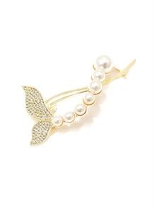 Faux Pearl Fish Tail Decor Hair Clip - Gold - View 2