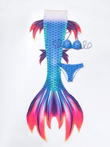 Bộ bikini ba chiều in vảy cá đi biển mùa hè có đuôi - Nhiều màu - Xem 3