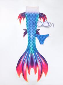 Bộ bikini ba chiều in vảy cá đi biển mùa hè có đuôi - Nhiều màu - Xem 5