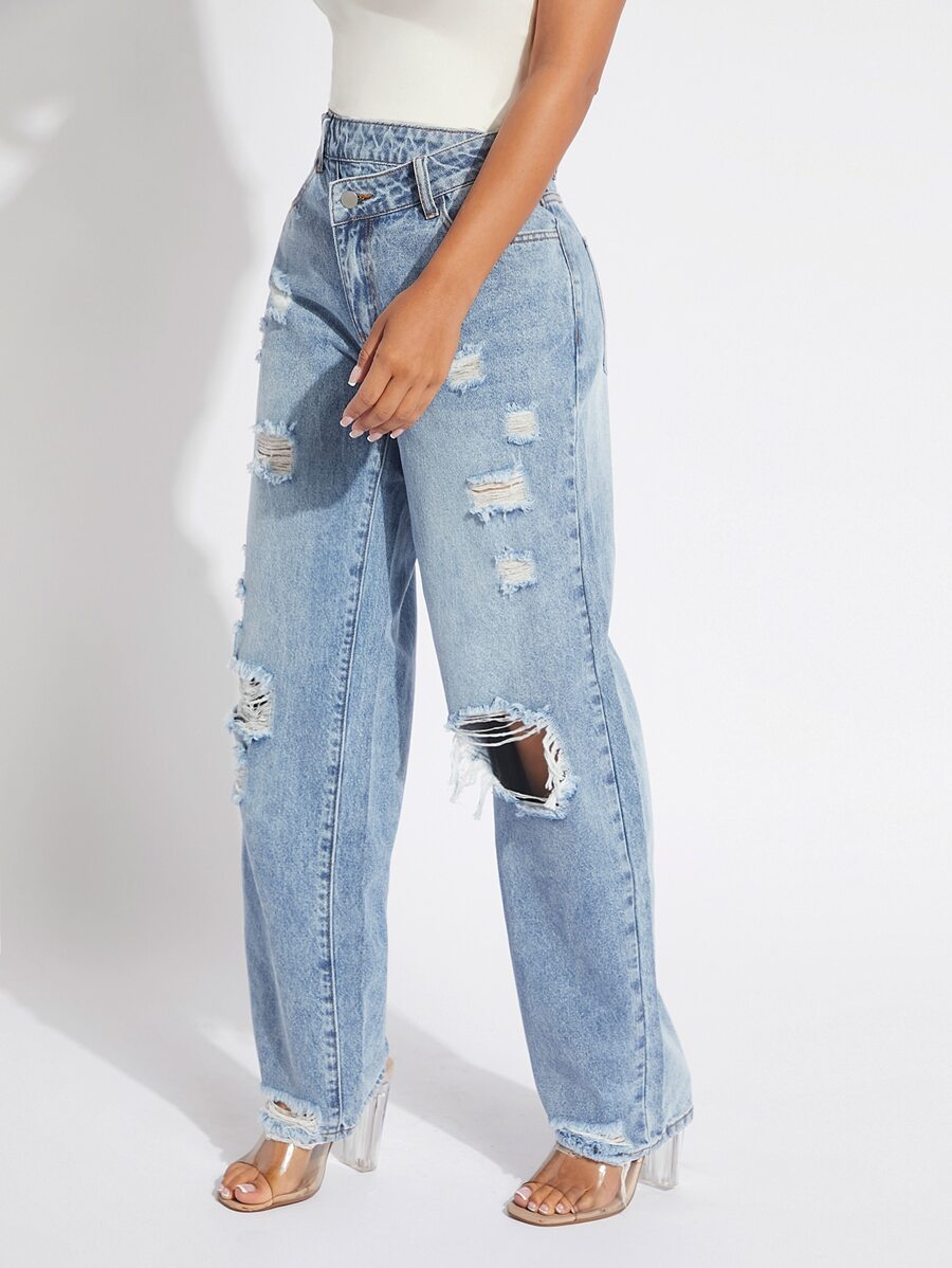 SHEIN SXY Jeans de pierna recta desgarro - Lavado ligero - Ver 1
