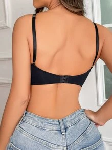 Elegant Black Plunge Bra For Women With Unique Front Clasp Detail And Slight Stretch Fabric - Black - View 2