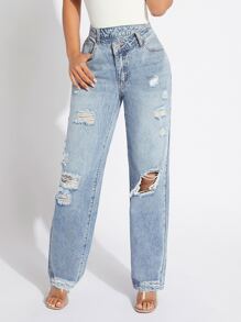 SHEIN SXY Jeans de pierna recta desgarro - Lavado ligero - Ver 5