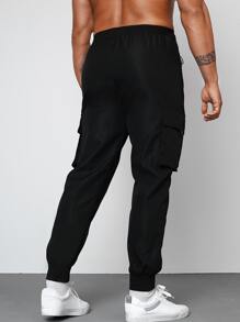 Manfinity Men Drawstring Waist Flap Pocket Side Cargo Trousers - Black - View 2