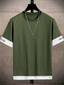 Manfinity Hypemode Tops Nam Khối Màu Slogan Giải trí - xanh quân đội - Xem 1