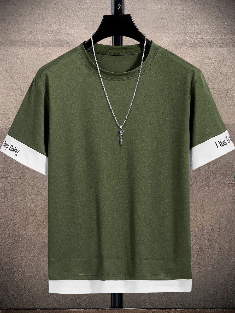 Manfinity Hypemode Tops Nam Khối Màu Slogan Giải trí - xanh quân đội - Xem 1