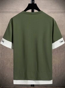 Manfinity Hypemode Tops Nam Khối Màu Slogan Giải trí - xanh quân đội - Xem 2