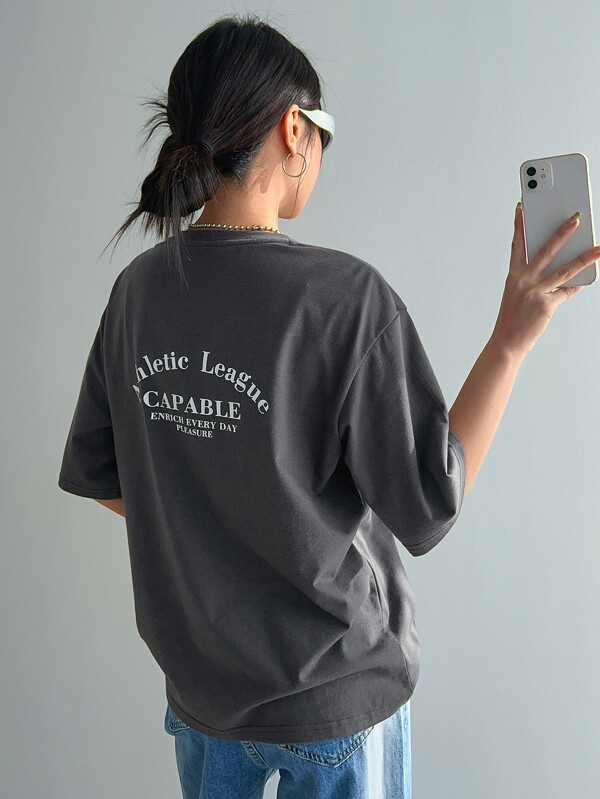 DAZY Slogan Graphic Drop Shoulder Tee Athletic League CAPABLE ENRICH EVERY DAY PLEASURE Oversized T-Shirt