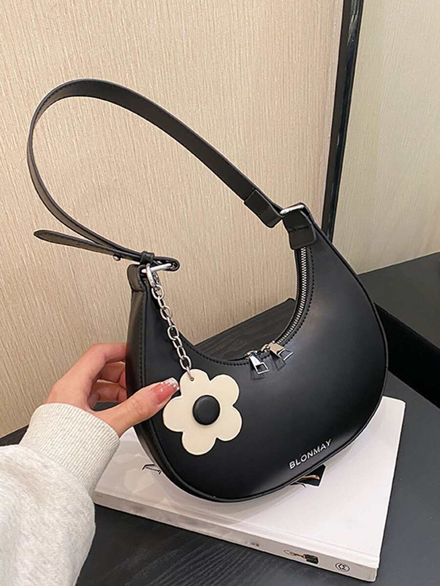 Floral Decor Hobo Bag - Black - View 1