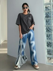 DAZY Slogan Graphic Drop Shoulder Tee Athletic League CAPABLE ENRICH EVERY DAY PLEASURE Oversized T-Shirt - Dark Grey - View 7