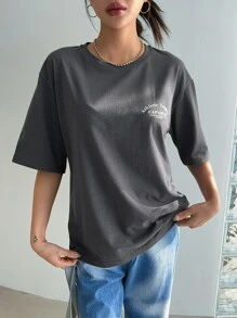 DAZY Slogan Graphic Drop Shoulder Tee Athletic League CAPABLE ENRICH EVERY DAY PLEASURE Oversized T-Shirt - Dark Grey - View 8
