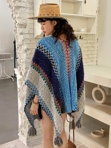 DAZY Cárdigan de color combinado ribete con fleco - Multicolor - Ver 2