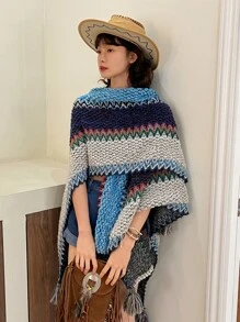 DAZY Cárdigan de color combinado ribete con fleco - Multicolor - Ver 3