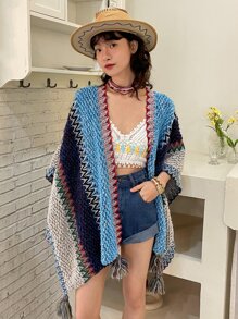 DAZY Cárdigan de color combinado ribete con fleco - Multicolor - Ver 6