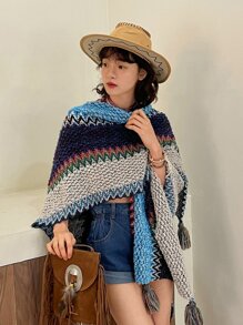 DAZY Cárdigan de color combinado ribete con fleco - Multicolor - Ver 7