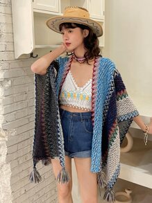 DAZY Cárdigan de color combinado ribete con fleco - Multicolor - Ver 8