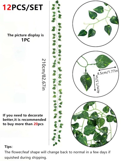 1/12 PIEZAS/SET Plantas verdes artificiales para colgar en la pared, enredadera de hojas verdes de plástico para decoración de jardín, patio, interior del hogar, comedor, dormitorio, fondo de pared, material para DIY, corona de flores, decoración de boda, Día de San Valentín, decoración de otoño y Año Nuevo, plantas falsas, decoración de habitación, escritorio, jardín, artículos de decoración de habitación