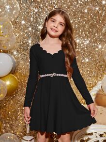 SHEIN 少女蛤邊修飾鐘形裙裙,無腰帶