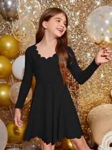 SHEIN 少女蛤邊修飾鐘形裙裙,無腰帶