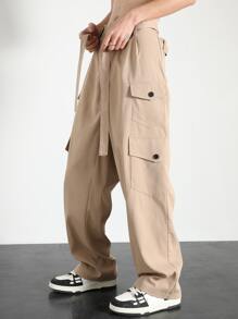 SHEIN Men Flap Pocket Side Cargo Pants - Khaki - View 2