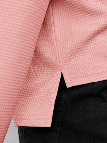 SHEIN Girls Notched Neck Drop Shoulder High Low Hem Tee - Coral Pink - View 6