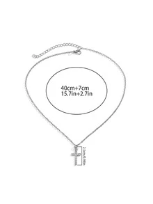 方晶鋯石十字吊墜項鍊 - 銀色 - 查看 3