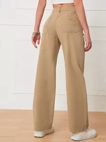 Solid Straight Leg Jeans - Khaki - View 1