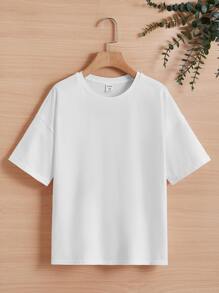 SHEIN Girls Slogan & Floral Print Drop Shoulder Tee - White - View 2