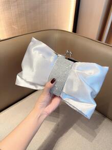 Moonlit EveBag Lấp lánh, Lấp lánh, Trang trí Rhinestone thanh lịch, Khóa móc khóa, Túi buổi tối bằng vải satin Túi đựng đồ ăn tối cho bé gái dự tiệc, phụ nữ, dành cho phụ nữ Hoàn hảo cho tiệc tùng, đám cưới, vũ hội, bữa tối/tiệc, làm quà tặng tốt nhất cho phụ nữ Ngày lễ tình nhân - Bạc - Xem 4