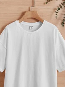 SHEIN Girls Slogan & Floral Print Drop Shoulder Tee - White - View 3