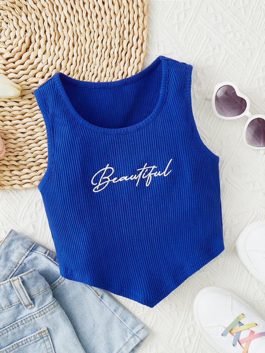 SHEIN 女孩字母圖案頭巾下擺背心上衣