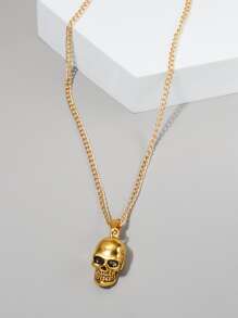 Fashionable and Popular Men Skull Charm Necklace Alloy for Vacation and for a Stylish Look - Yellow Gold - View 2