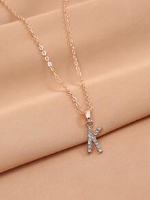 Rhinestone Letter Charm Necklace - Rose Gold - View 1