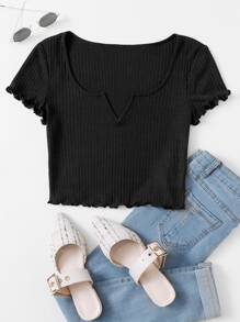 SHEIN EZwear Plus Notch Neck Lettuce Edge Tee