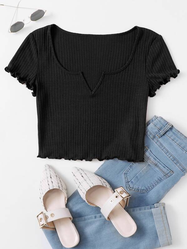 SHEIN EZwear Plus Entalhe Gola Franzido Camiseta