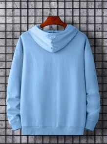 Manfinity Men Cartoon Graphic Kangaroo Pocket Drop Shoulder Drawstring Hoodie - Dusty Blue - View 2