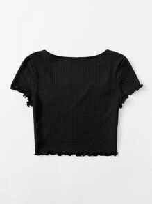 SHEIN EZwear Plus Notch Neck Lettuce Edge Tee