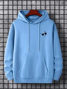 Manfinity Men Cartoon Graphic Kangaroo Pocket Drop Shoulder Drawstring Hoodie - Dusty Blue - View 3