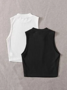 SHEIN EZwear Two-Piece Set Women Tank Tops & Camis - Black and White - View 2