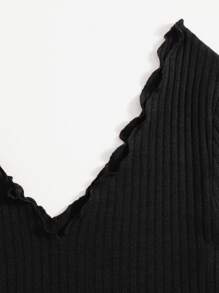 Muchica Lettuce Trim Rib-knit Crop Tee - Black - View 4