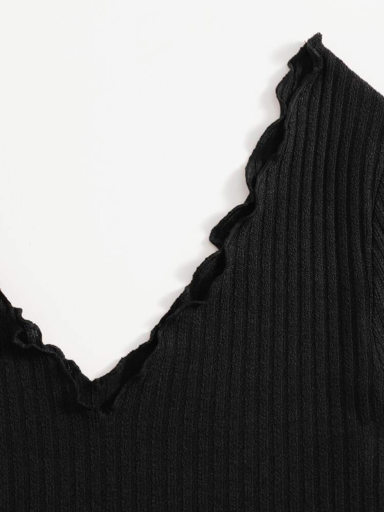 Muchica Lettuce Trim Rib-knit Crop Tee - Black - View 4
