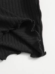Muchica Lettuce Trim Rib-knit Crop Tee - Black - View 5