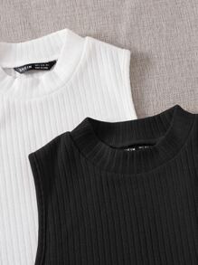 SHEIN EZwear Two-Piece Set Women Tank Tops & Camis - Black and White - View 6