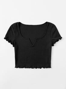 SHEIN EZwear Plus Notch Neck Lettuce Edge Tee