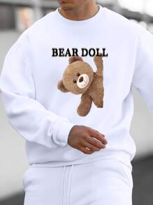 Manfinity Hombres Sudadera con estampado de oso y letra - Blanco - Ver 1