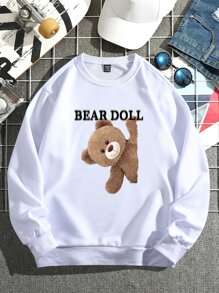 Manfinity Hombres Sudadera con estampado de oso y letra - Blanco - Ver 2