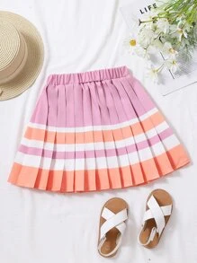 Toddler Girls Block Striped Pleated Skirt - Pink - View 5
