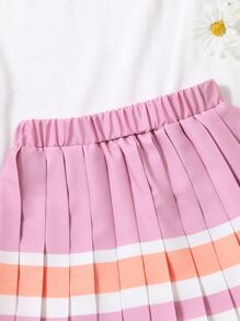Toddler Girls Block Striped Pleated Skirt - Pink - View 2