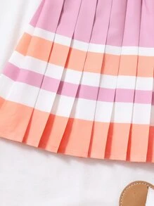 Toddler Girls Block Striped Pleated Skirt - Pink - View 3